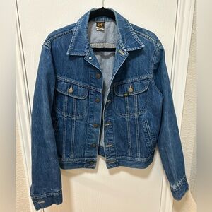 Lee Riders Vintage 80s Trucker Blue Denim Jacket Mens 42L USA Made ZigZag Stitch